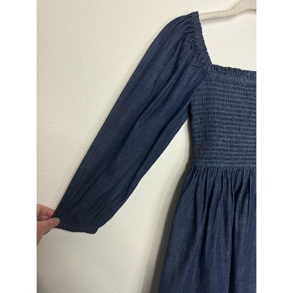 J.Crew Size XXS Smocked Puff Sleeve Mini Dress in Chambray  Blue 100% Cotton NWT - Picture 7 of 14